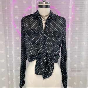 Semi Sheer Polk-Dot Button Up